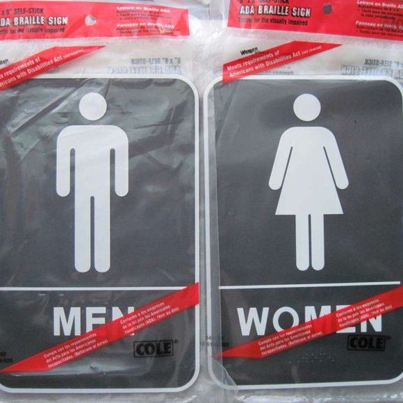 MEN & WOMEN SET 6 x 9" ADA Braille Restroom Sign Self Stick Tactile Hillman Cole - Picture 1 of 9